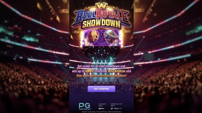 Reel Royale Showdown - pantalla principal con carretes y tres ranuras Wild Addition